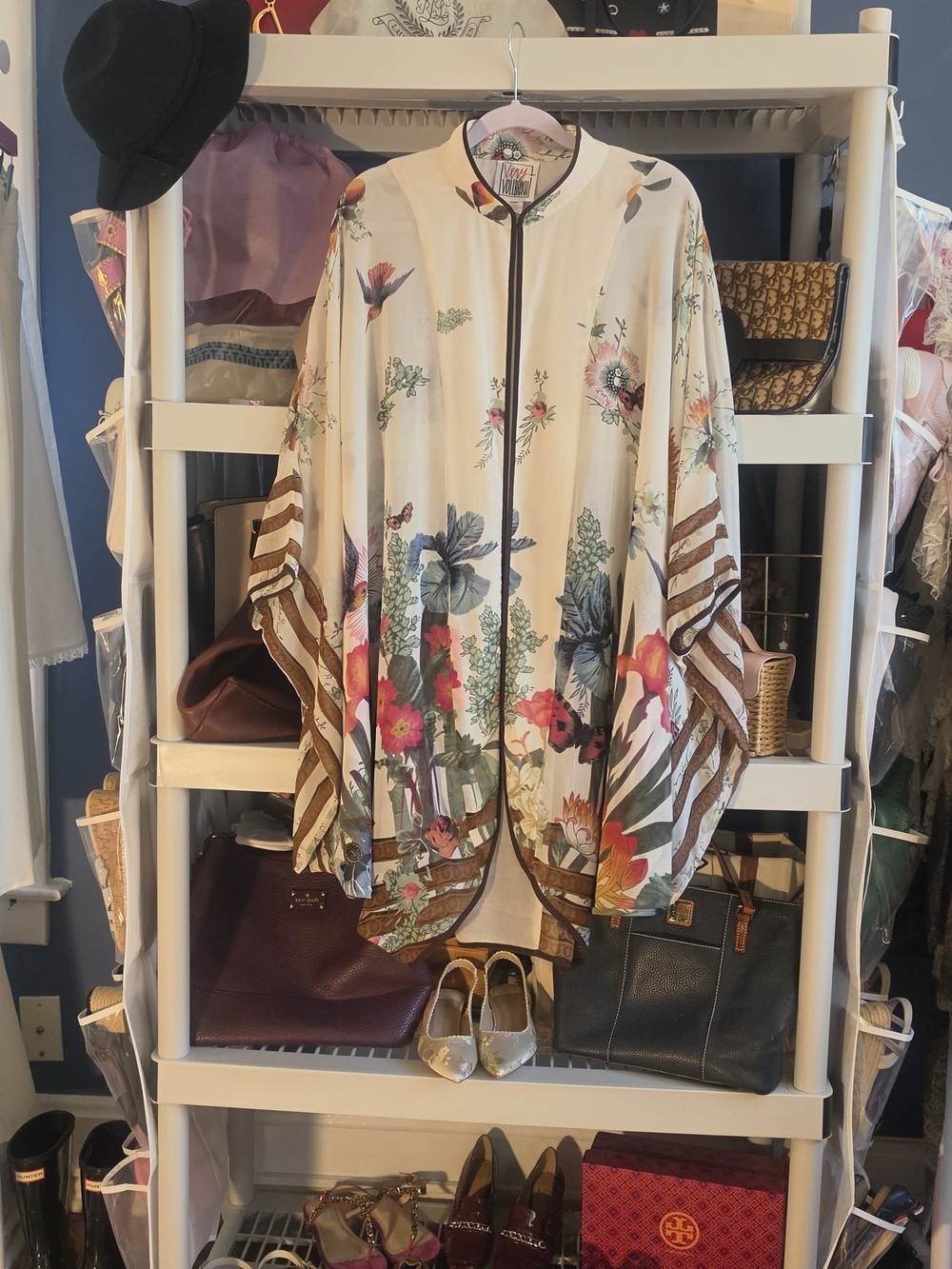 Vintage Very Vollbracht Sheer Floral Bird Open Front Kimono